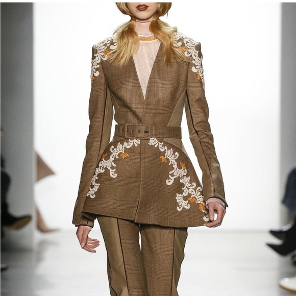 Jonathan Simkhai Brown Wool Appliqué Basque Jacket - Picture 2 of 15